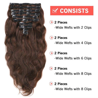 8pcs Brown Natural Wave Hair Extensions