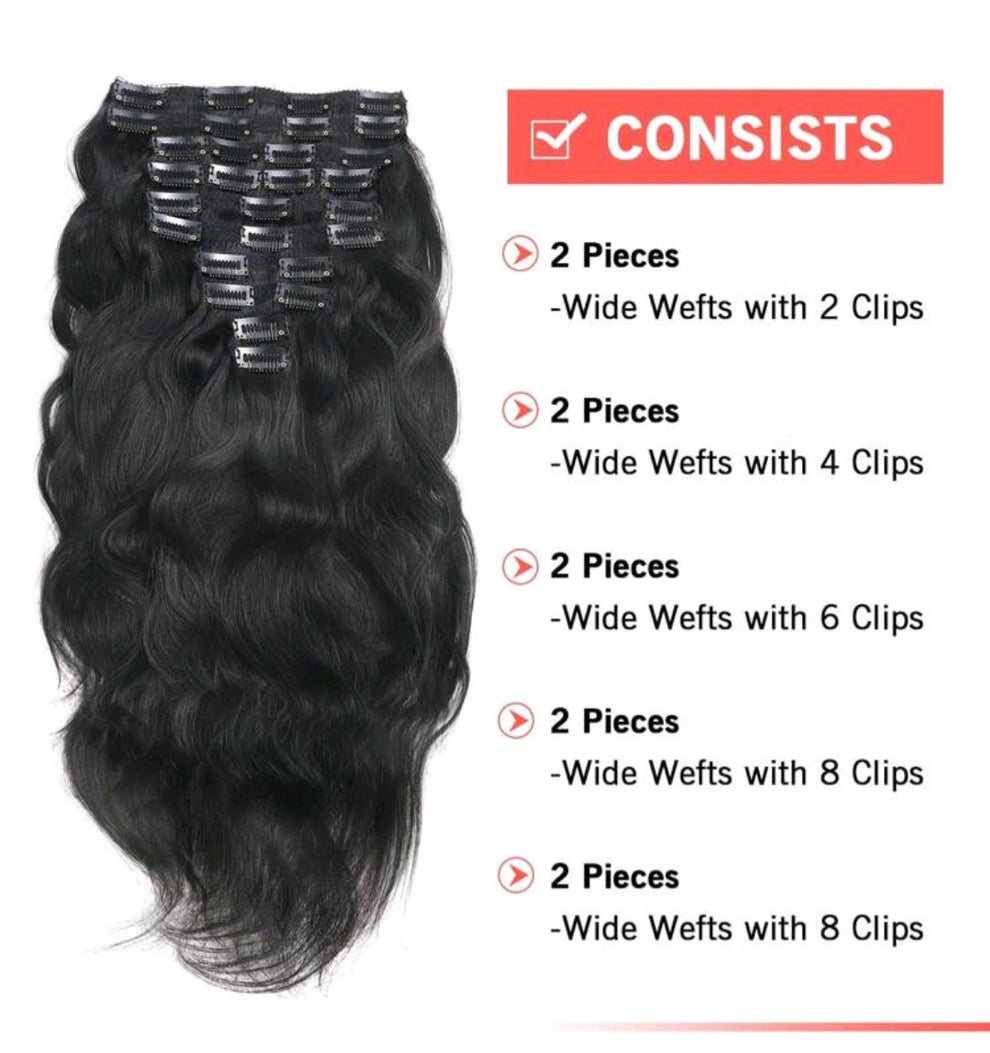 10pcs Natural Wave Black Clip in Hair Extensions